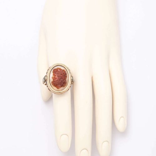 Large Gold and Carved Cameo Zeus Ring, circa 1870