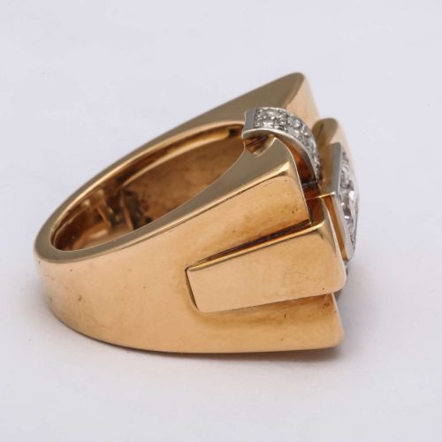 French Diamond and Gold Ring 1940s