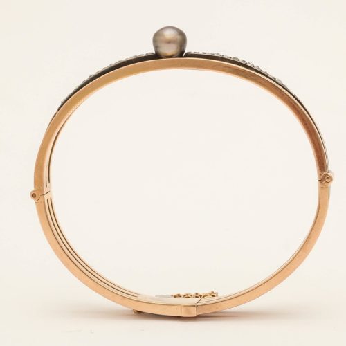 French Diamond Gold Bangle, 19th Century
