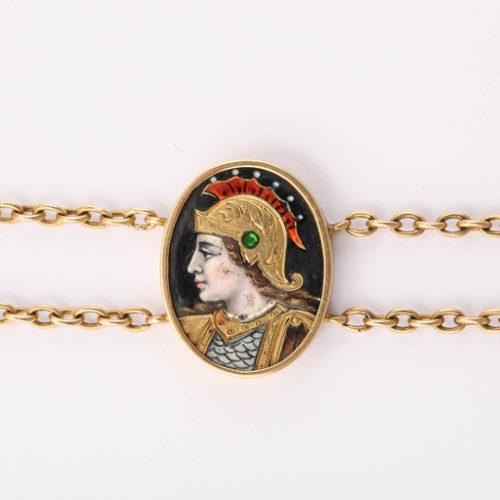 19th Century Enamel Diamond Gold Bracelet