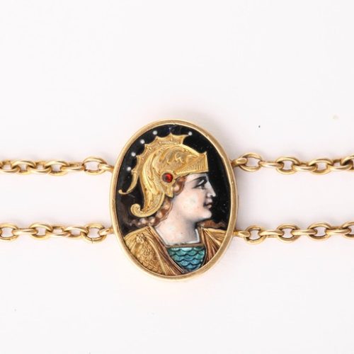 19th Century Enamel Diamond Gold Bracelet