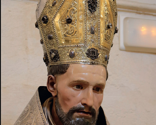 Tomás Sánchez Reciente, detalle del rostro del busto relicario de San Leandro, 1734, Sacristía Mayor de la catedral de Sevilla, por cortesía del Cabildo de la Catedral de Sevilla
