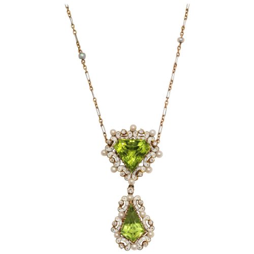Edwardian Peridot & White Enamel Necklace, circa 1910