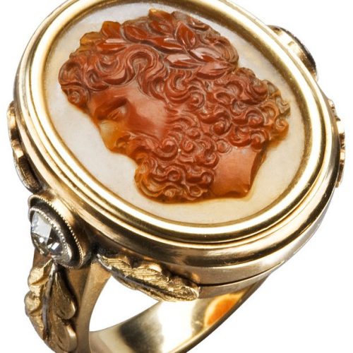Large Gold and Carved Cameo Zeus Ring, circa 1870