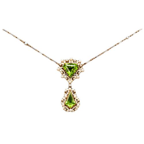 Edwardian Peridot & White Enamel Necklace, circa 1910